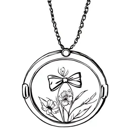 Locket Tattoo With Bow And Inside The September And February Birth Flower's