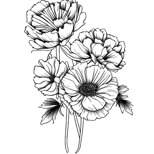 Minimalist Violet And Marigold Birth Flowers Long Bouquet