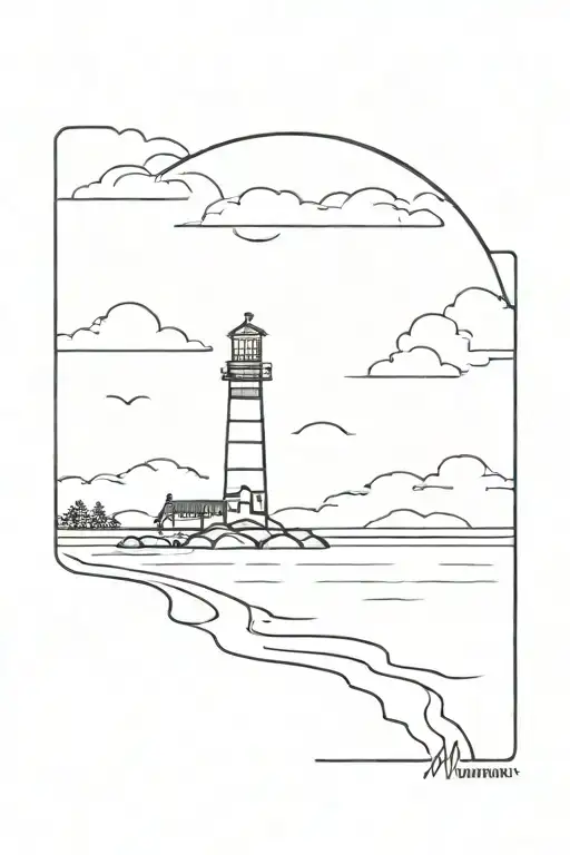 A Small Black And White Lighthouse On A Shore With Mcmlxvii Under It