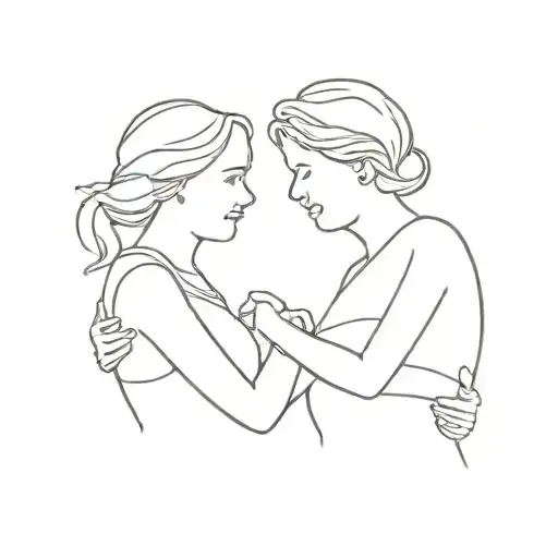 Granddaughter And Grandma Figure Hugging