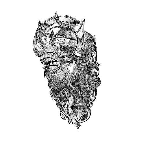 Viking In Animal Skin With Scandinavian Symbols