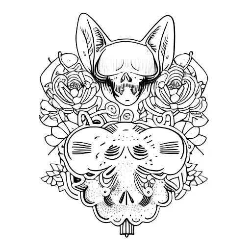 Cat Skull With Mushrooms And Plants Out Of Sight
