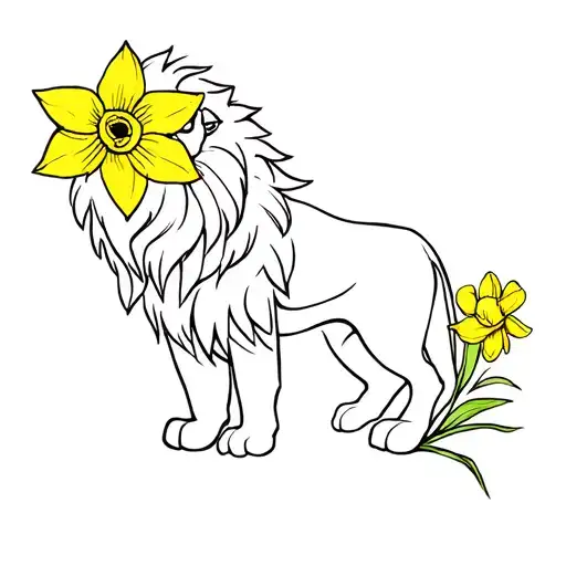 Lion And Daffodil Flower