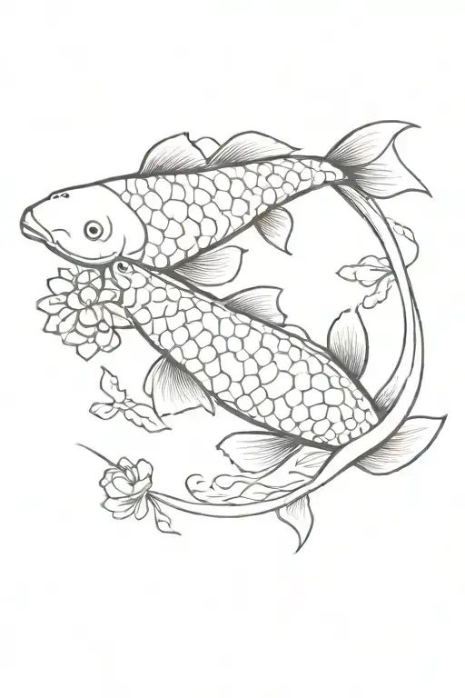 Koi Fish With Flower Surrounded