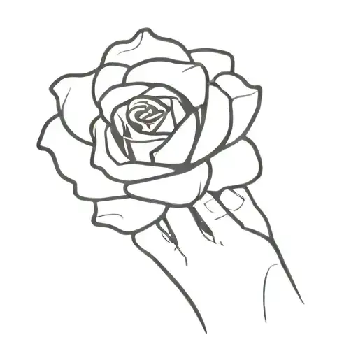 Black And White Minimalistic Tattoo Of A Rose Bursting Through Concrete On A Hand