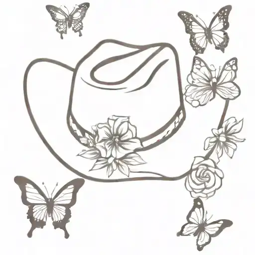 Cowboy Hat With Butterflies And Flowers