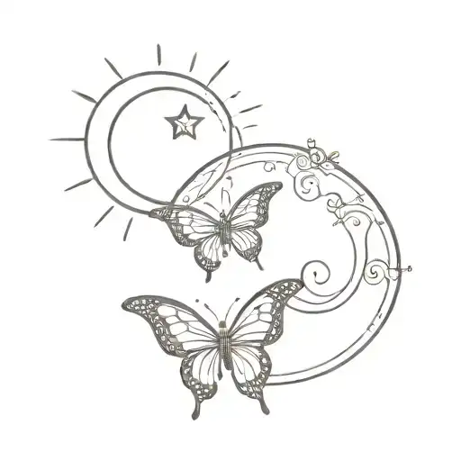 Butterfly And Moon And Sun