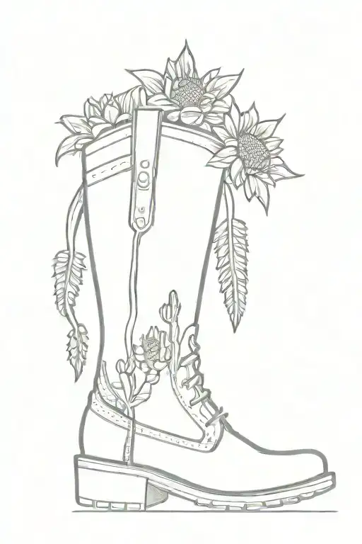 Hiking Boots Hanging With Saguaro Cactus And Sun Flowers