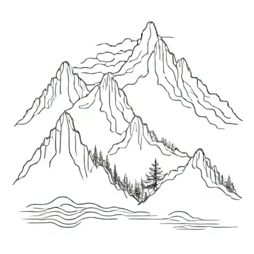 Three Sisters Mountains Outline With Water