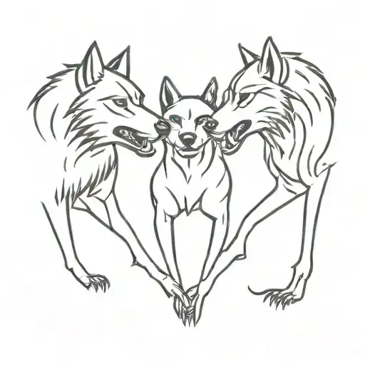 3 Black Wolves With Open Teeth Holding A Human Heart