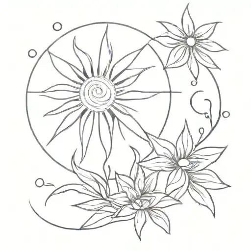 Sun Fine Lines And Flowers