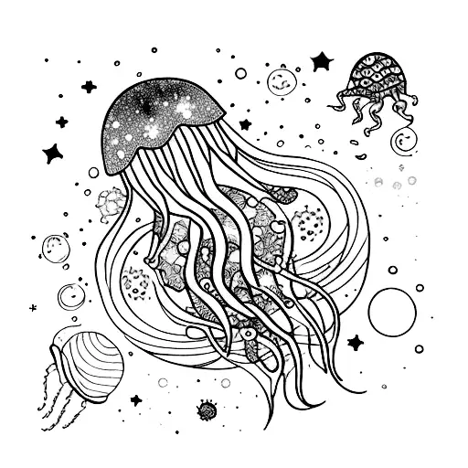 Galaxy Underwater Scene With Jellyfish And Stars