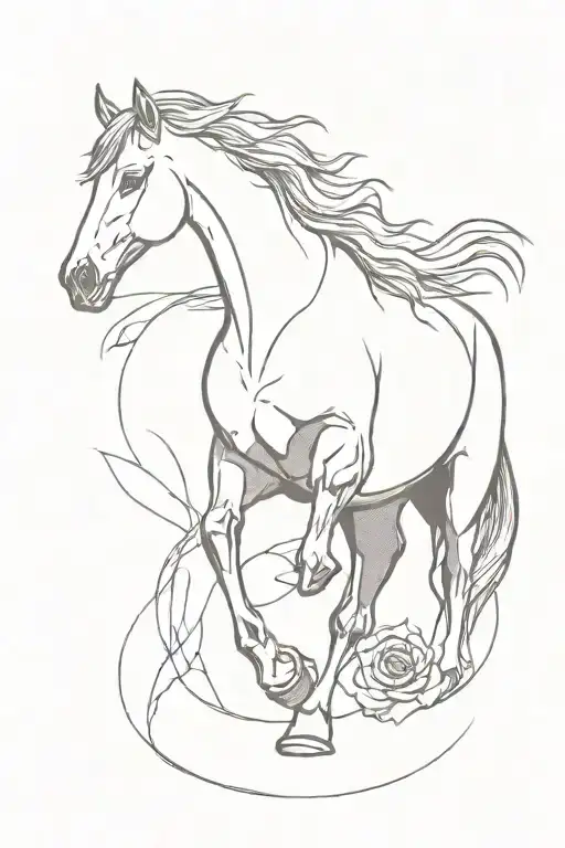 Horse Galloping With Roses And Waterfall Background