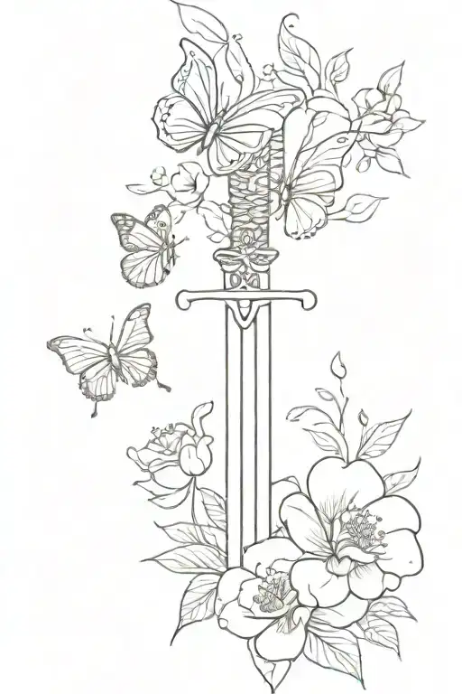 Sword With Butterfly And Flowers