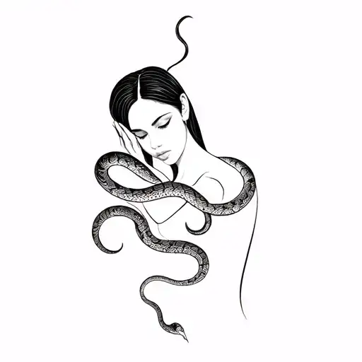 Black Haired Woman With A Snake Coiled