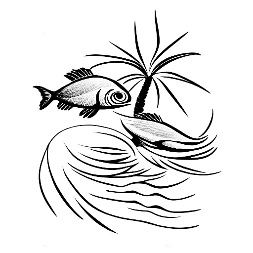 Palm Tree With Olive Shell And Red Fish