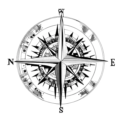 Compass With Maps And Fish