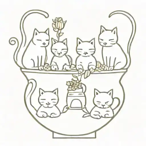 Six Mini Cats In A Pretty Vase