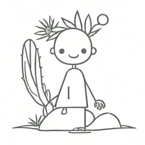 Stick Figure Wrapping Arms Around A Cactus
