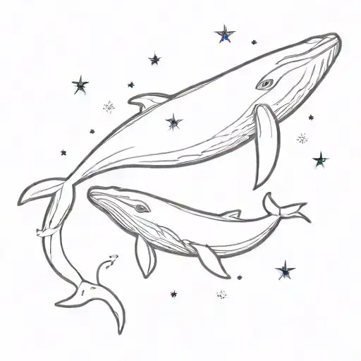 Mother And Daughter Simple Whale With Small Stars Forming