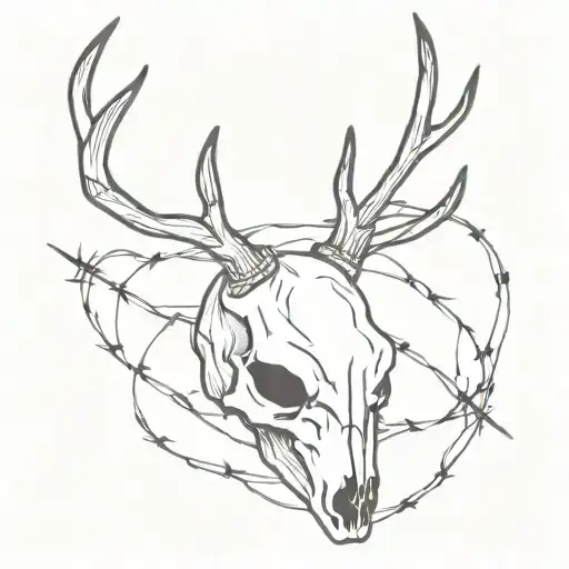Barbed Wire Wrap And Deer Skull