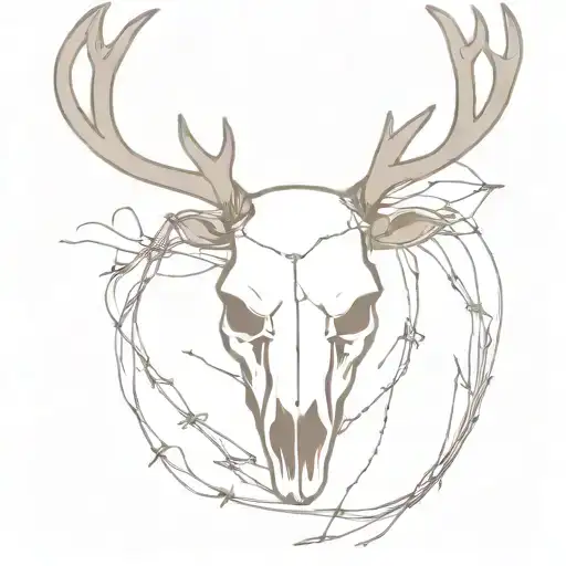 Barbed Wire Wrap And Deer Skull