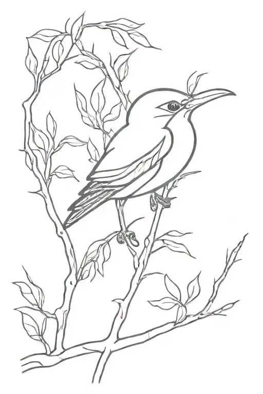 Abstract Small Curious Bird Perched On Thin Branches