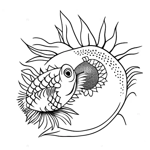 Goldfish With Sunflower In Background