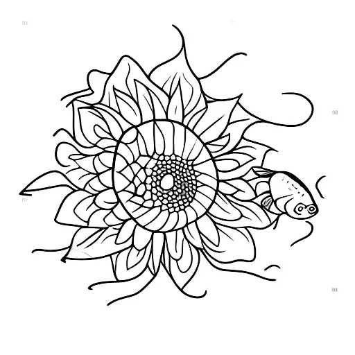 Goldfish In Front Of Sunflower