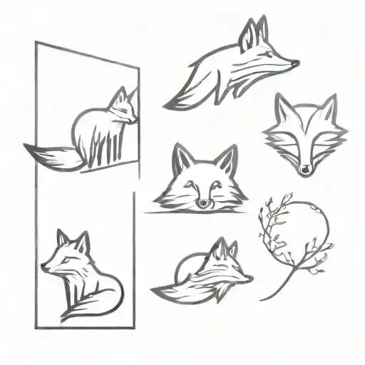 Small Minimal Fox And Calligraphy Brush Strokes As Accents And 4 Large Aces Up Front