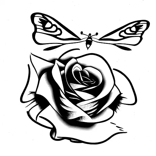 Rose With Stem And Butterflies