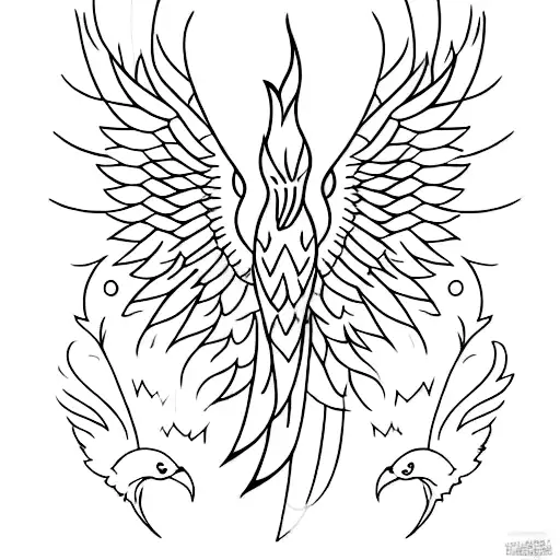 Firebird With A Black Outline With Bright Plumage Along The Edges Of The Feathers
