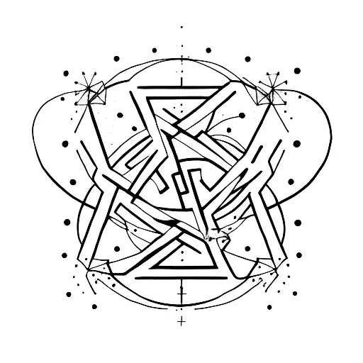 A Minimalist Tattoo Of A Hermetic Symbol Intertwined With A Constellation Of Galaxies