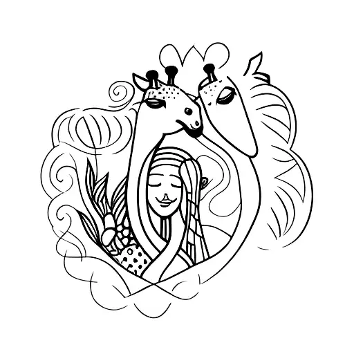 Mother And Daughter Giraffe