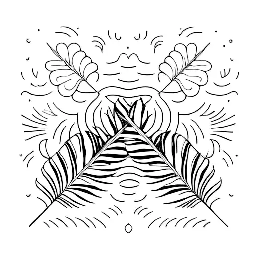 Black And White Outline Of A Cat Palm Leaf