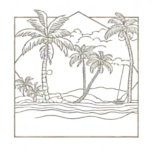 Hexagon Beach Scene Featuring Palm Trees