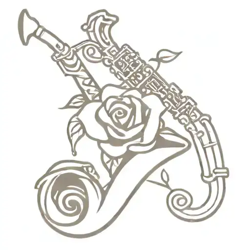 Saxophone Intertwined With Purple Rose