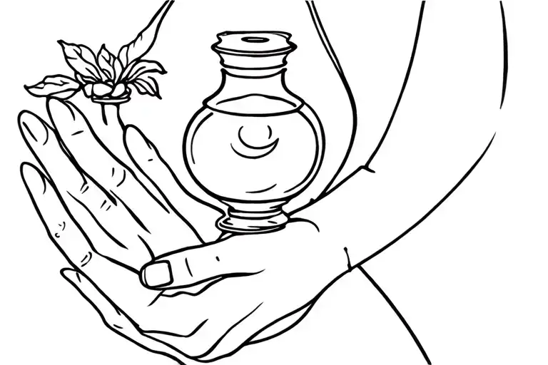 Hand Holding Florence Nigthingale Oil Lamp In Fine Lineal Style With Only One Line