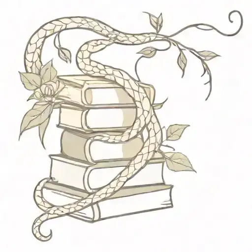 A Snake Wrapped Around A Stack Of Books With Vines And Roses