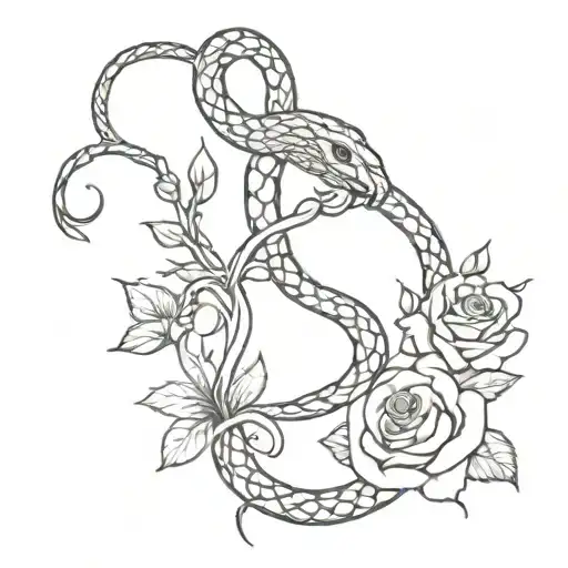 A Snake Climbing A Dagger With Vines And Roses Intertwined