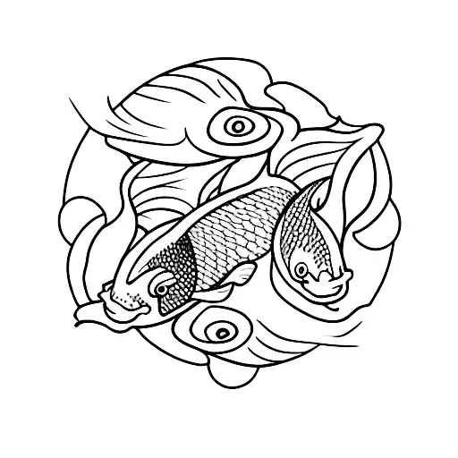 Two Koi Fish Swimming In A Circle A Samurai Sword In The Middle