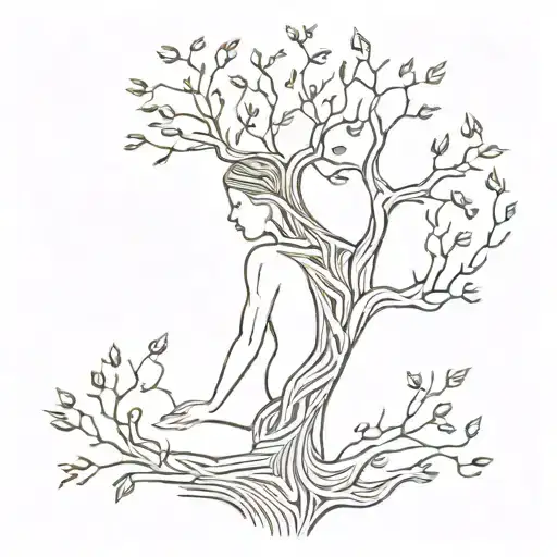 A Woman In The Shape Of A Tree With The Branches Stretching Towards