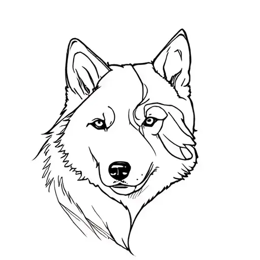 Half Of Head Of Shiba Inu Dog And Wolf