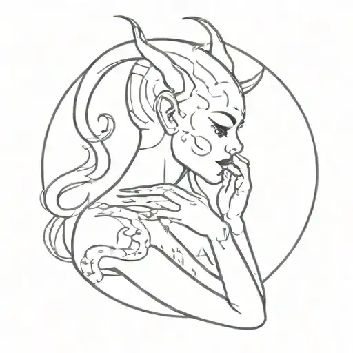 Little Devil Made Up Of A Woman Holding The Zodiac Sign Of Cancer With Her Hands