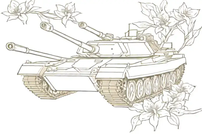Military Tank And Honeysuckle Flowers