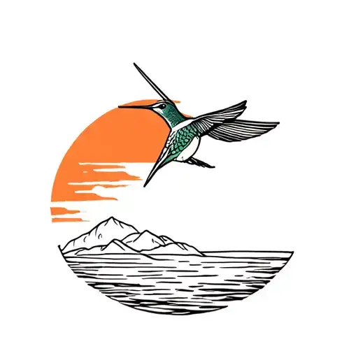 Sunset And Humming Bird