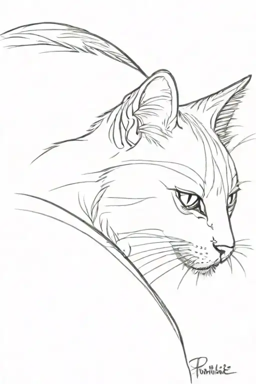 A Cat Side Position Profile Sketch Style Tattoo Design