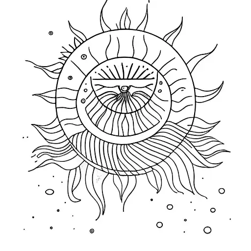 One Line Tattoo That Contains Sun With Water And Plant