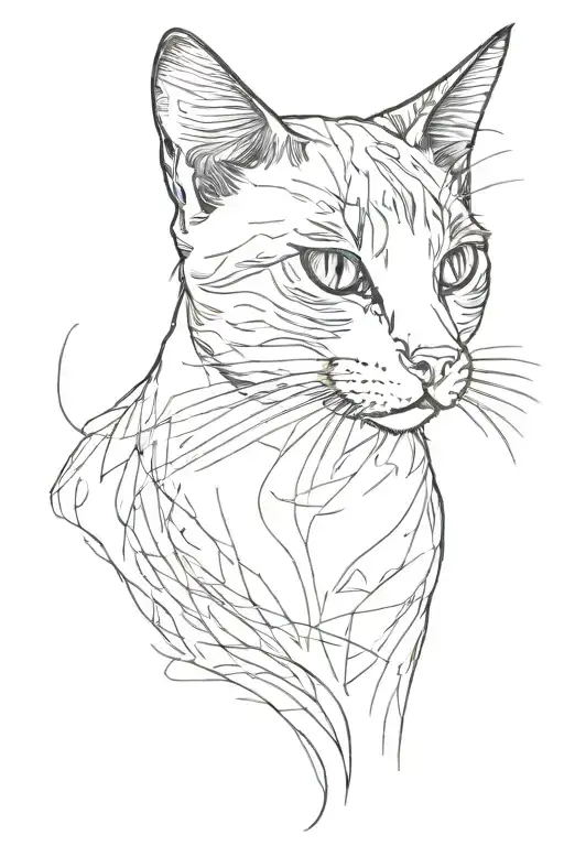 A Cat Side Position Profile With A Little Body Showing Sketch Style Tattoo Design