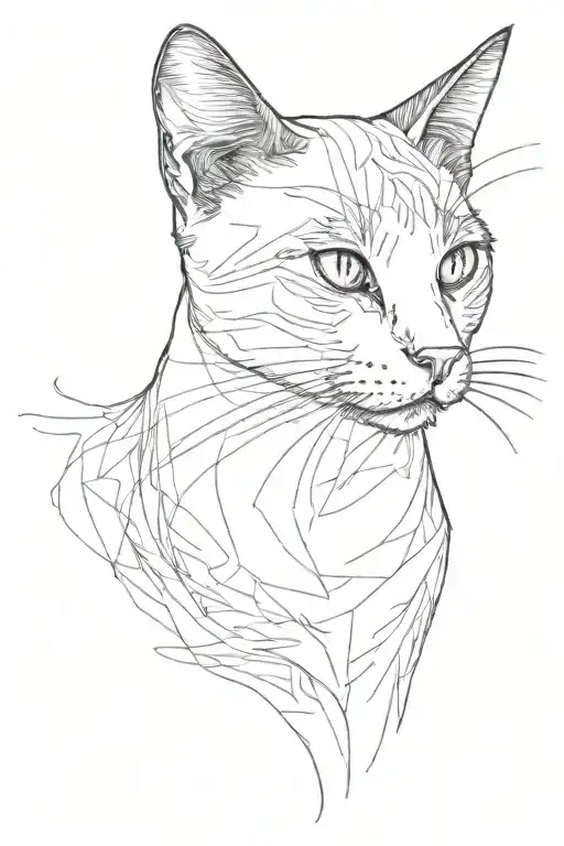 A Cat Side Position Profile With A Little Body Showing Simple Sketch Style Tattoo Design